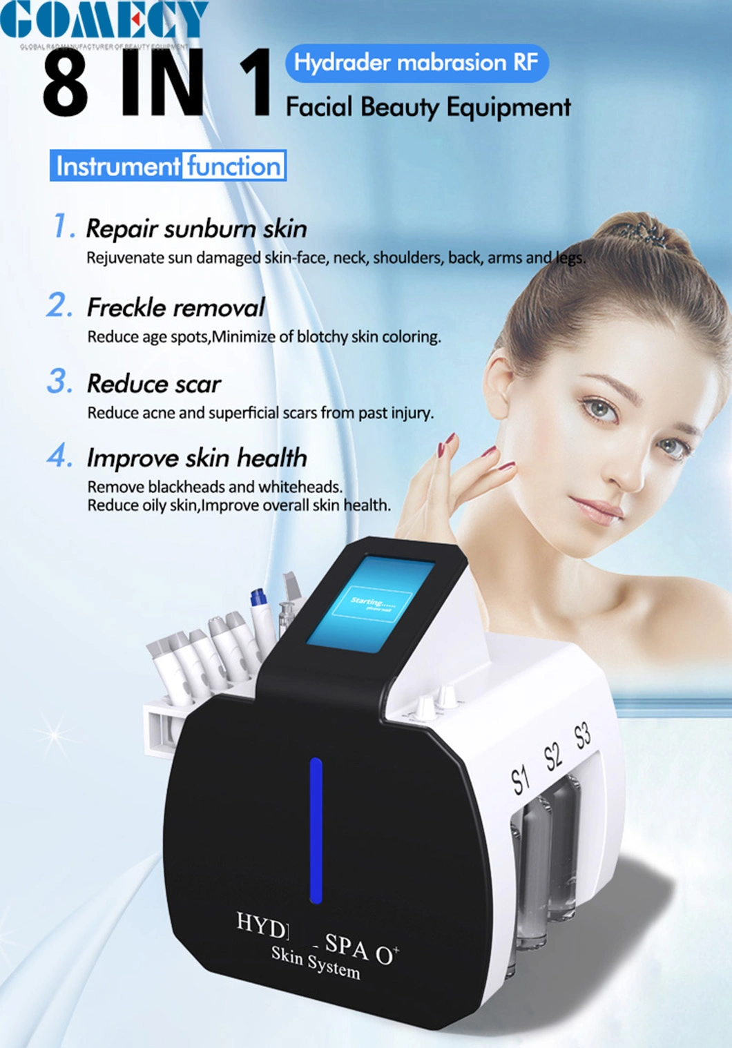 8 in 1 Beauty Hidrafacial Care Hydra Dermabrasion Hydrofaci Multifunction Aqua Facial Cleaning Hydro Microdermabrasion Machine