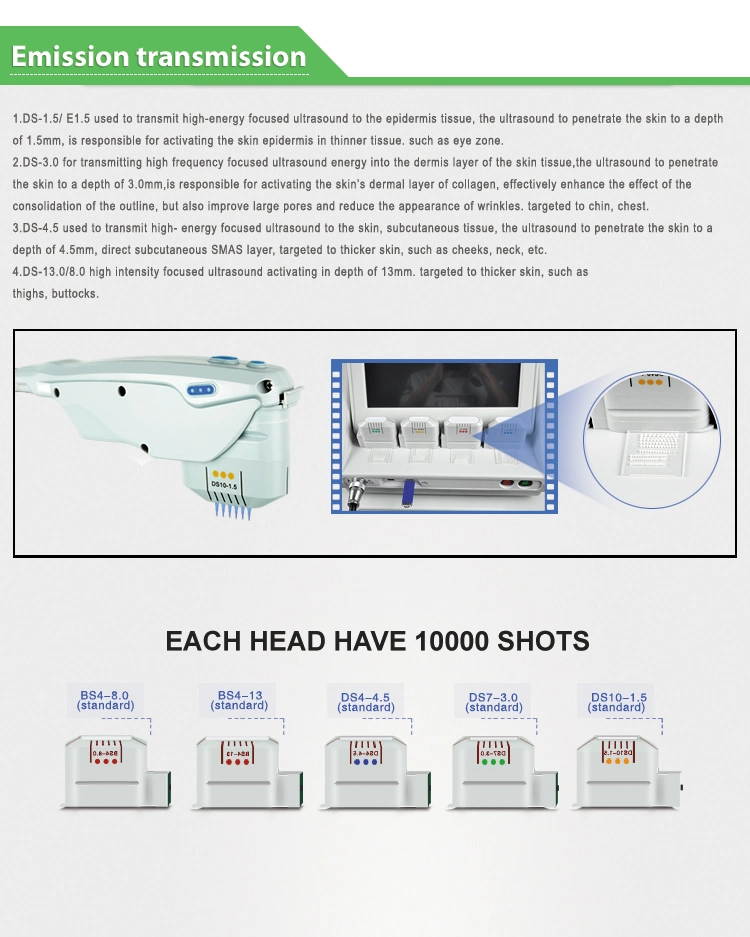 Portable Hifu Focused Ultrasound Machine for Face Lift/Body Slimming with 5 Cartridges