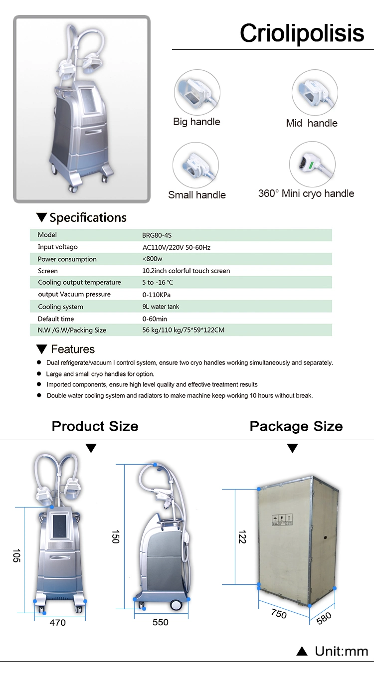 Zeltiq Cryolipolysis Criolipolisis Slimming Beauty Equipment Fat Freeze Brg80 4s Multifunction with Four Cryo Handles RF and Cavitation Handles